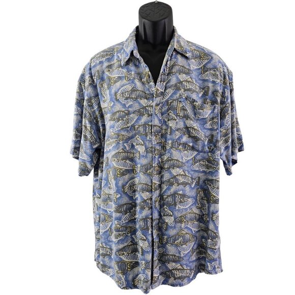 Columbia Fish Graphic Men’s Size Medium Outdoor Short Sleeve Button Down Shirt - Picture 12 of 16